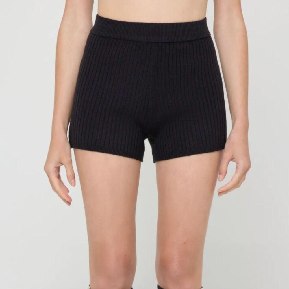 Spiritual Gangster Drina Ribbed Sweater Lounge Shorts in Black - Size Small